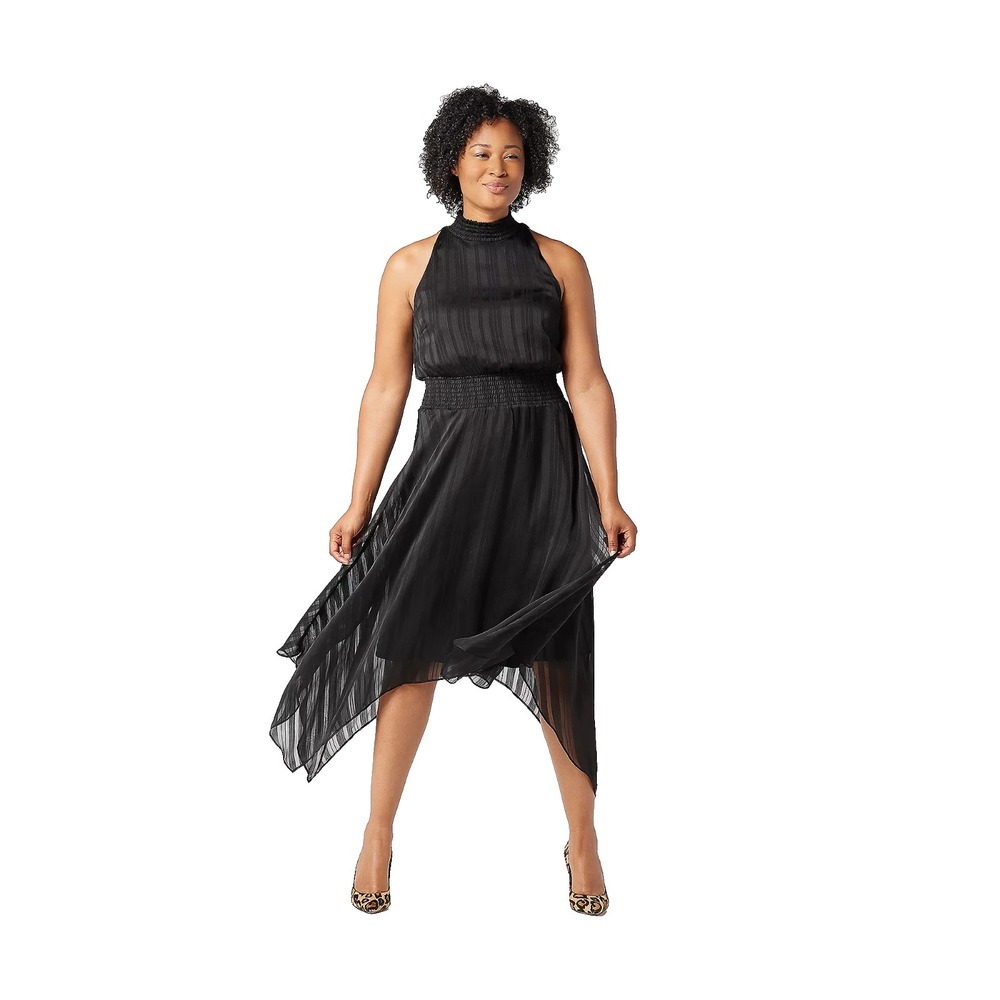 Sam Edelman Womens Satin Stripe Halter Handkerchief Hem Dress Black Size Large